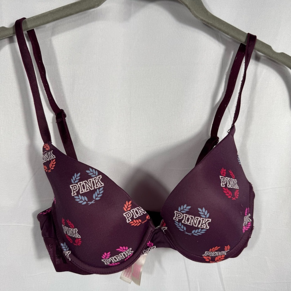 PINK Victoria's Secret Wear Everywhere Push-Upβ Bra Burgundy 32B